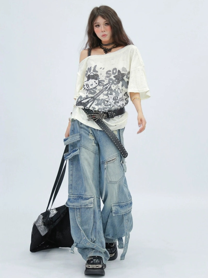 NANAICHILLI Moisture Wicking Casual Loose Printed Boat Neck Women Almond Black T-Shirt