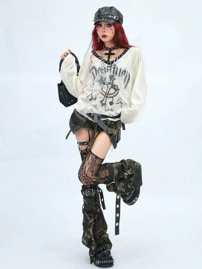 NANAICHILLI Moisture Wicking Casual Loose V Neck Studded Print Women Long Sleeve T-Shirt