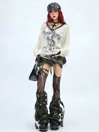 NANAICHILLI Moisture Wicking Casual Loose V Neck Studded Print Women Long Sleeve T-Shirt