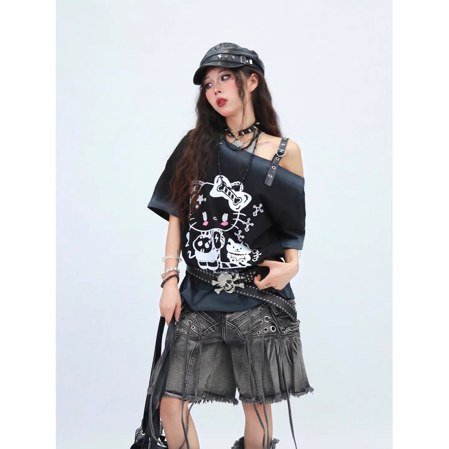 NANAICHILLI_Moisture_Wicking_Cotton_Street_Loose_Oblique_Neck_Printed_Unisex_Cartoon_T-Shirt_MISSTT