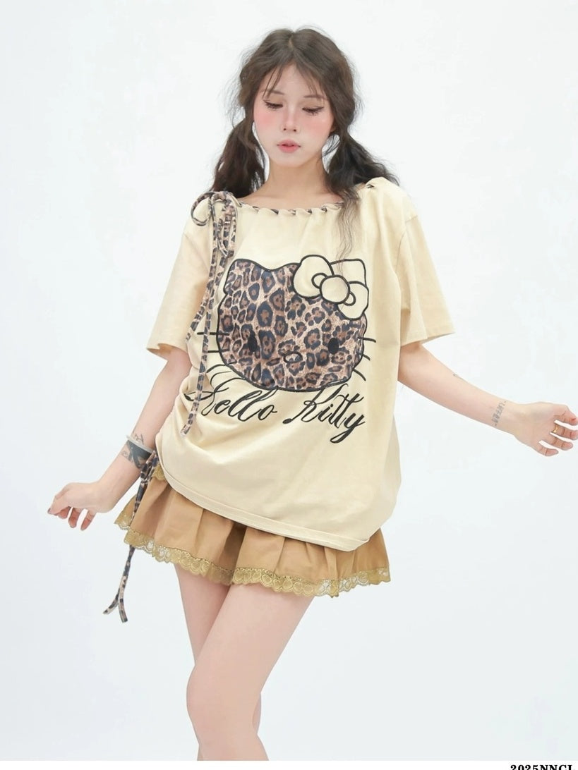 NANAICHILLI Moisture Wicking Cotton Stretch Loose Fit Street Print Straight Neck T-Shirt