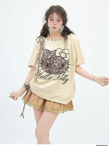 NANAICHILLI Moisture Wicking Cotton Stretch Loose Fit Street Print Straight Neck T-Shirt