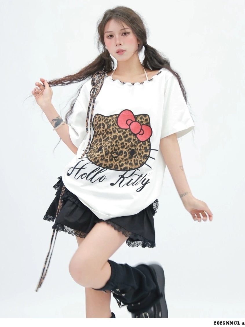 NANAICHILLI Moisture Wicking Cotton Stretch Loose Fit Street Print Straight Neck T-Shirt