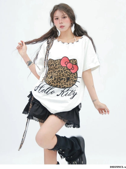 NANAICHILLI Moisture Wicking Cotton Stretch Loose Fit Street Print Straight Neck T-Shirt