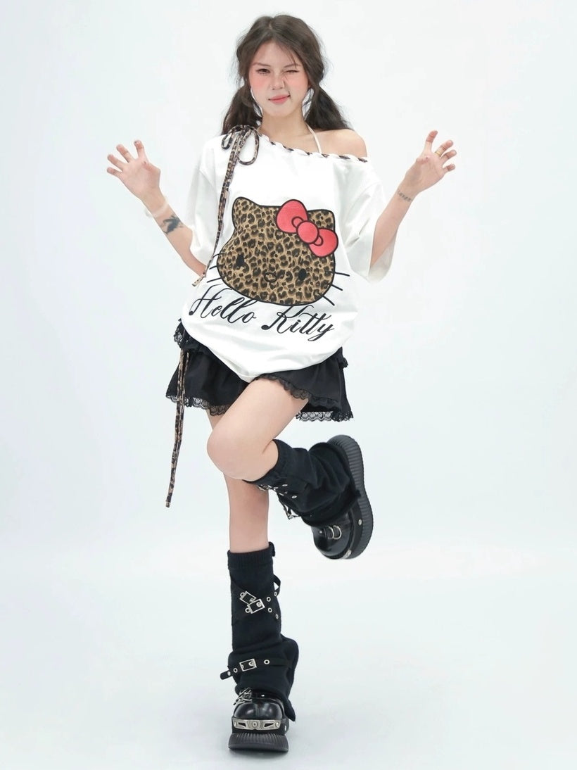 NANAICHILLI Moisture Wicking Cotton Stretch Loose Fit Street Print Straight Neck T-Shirt