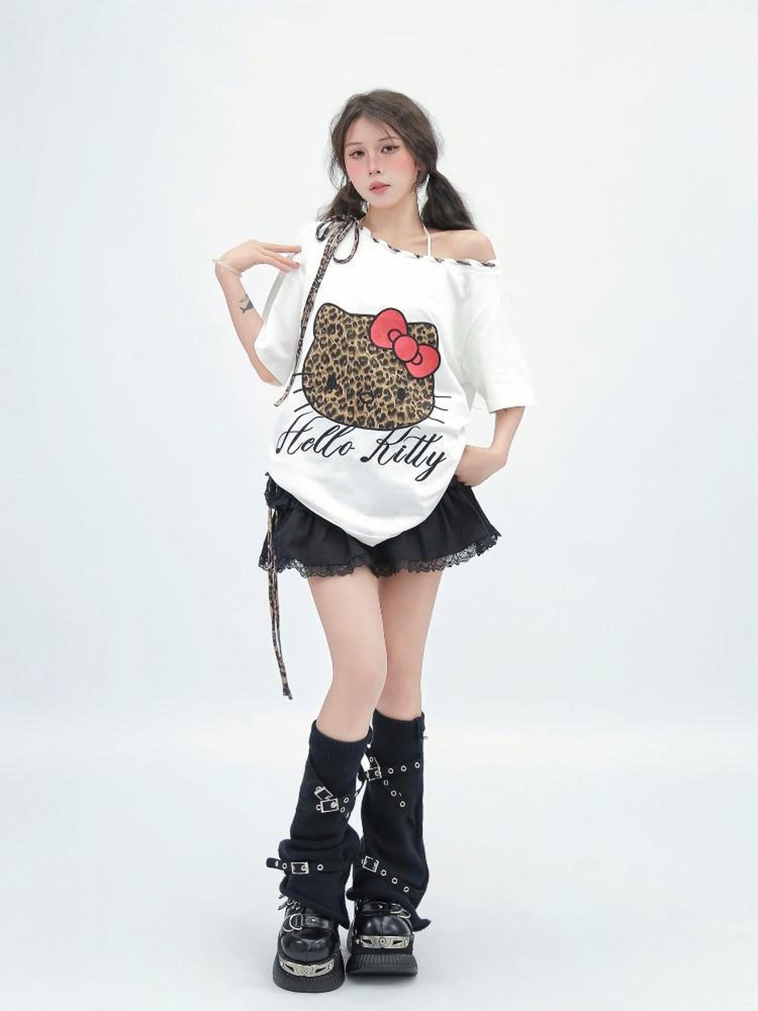 NANAICHILLI Moisture Wicking Cotton Stretch Loose Fit Street Print Straight Neck T-Shirt