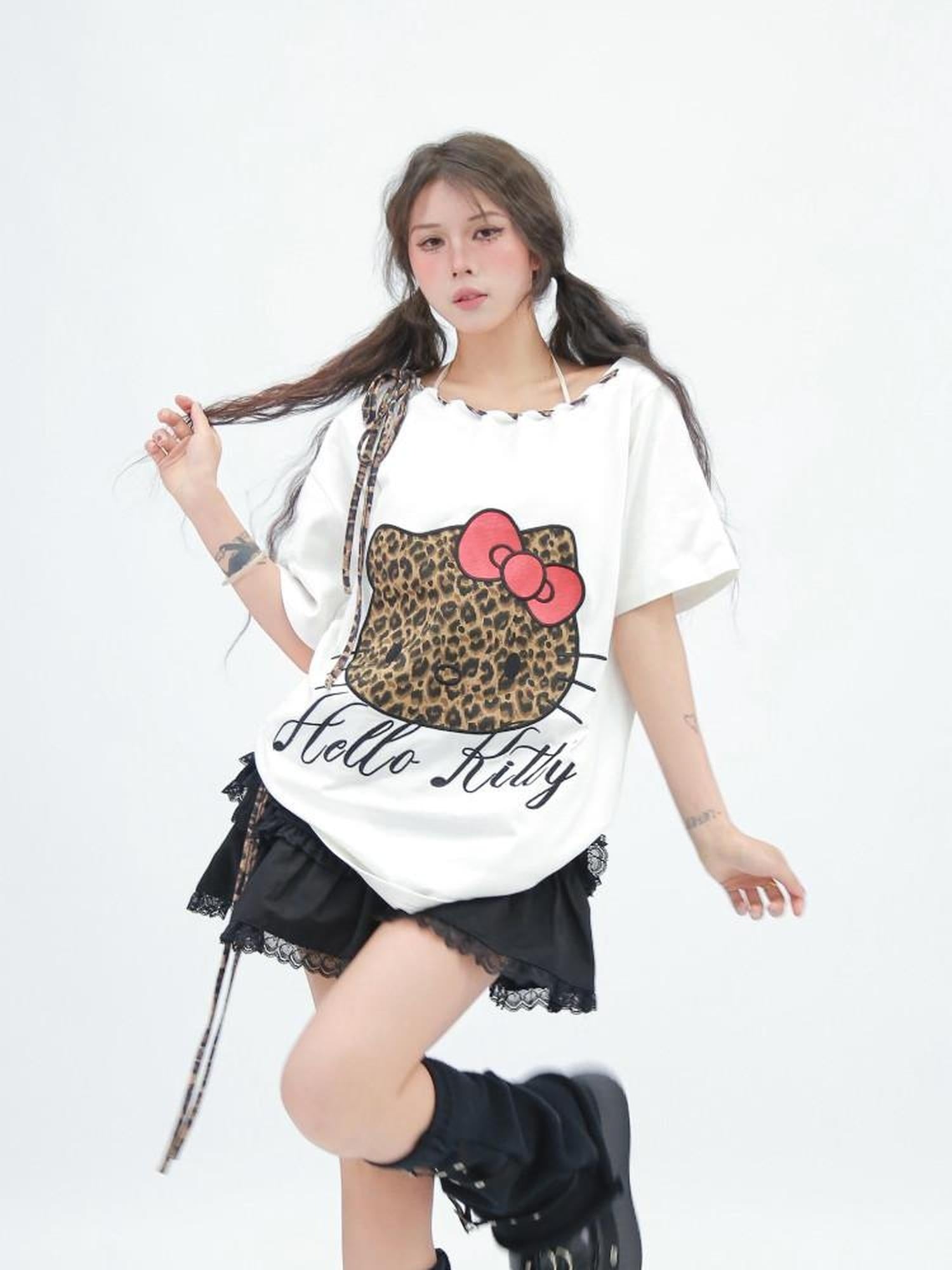 NANAICHILLI Moisture Wicking Cotton Stretch Loose Fit Street Print Straight Neck T-Shirt