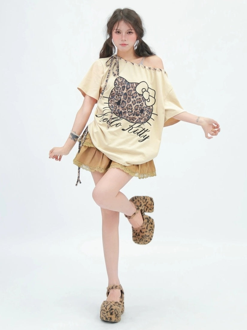 NANAICHILLI Moisture Wicking Cotton Stretch Loose Fit Street Print Straight Neck T-Shirt