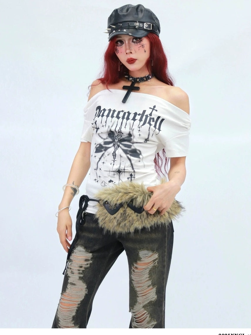 NANAICHILLI Moisture Wicking Cotton Stretch Slim Fit Street Cross Print Boat Neck T-Shirt