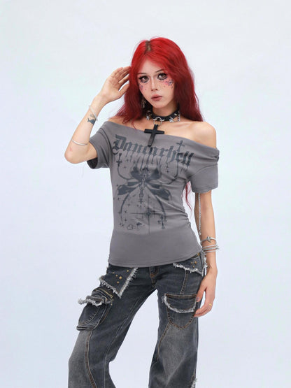 NANAICHILLI Moisture Wicking Cotton Stretch Slim Fit Street Cross Print Boat Neck T-Shirt