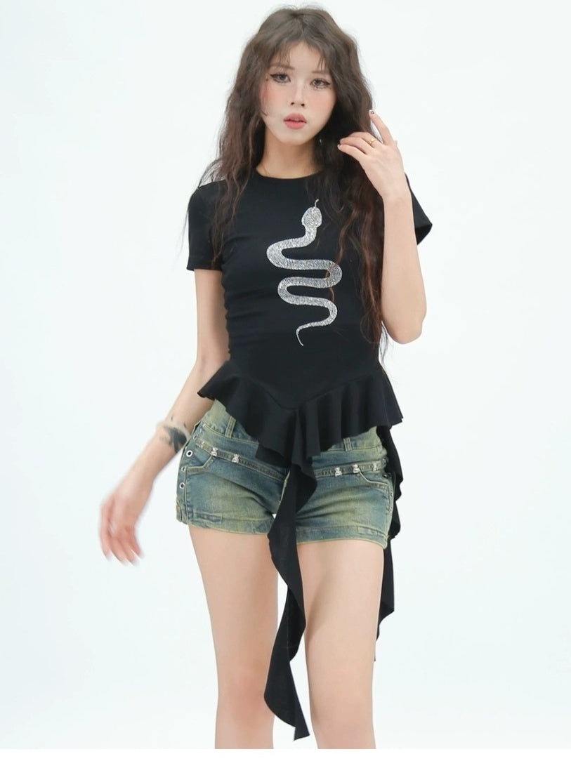 NANAICHILLI Moisture Wicking Creative Print Slim Fit Crew Neck Black T-Shirt