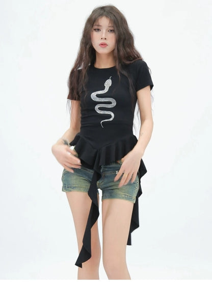 NANAICHILLI Moisture Wicking Creative Print Slim Fit Crew Neck Black T-Shirt