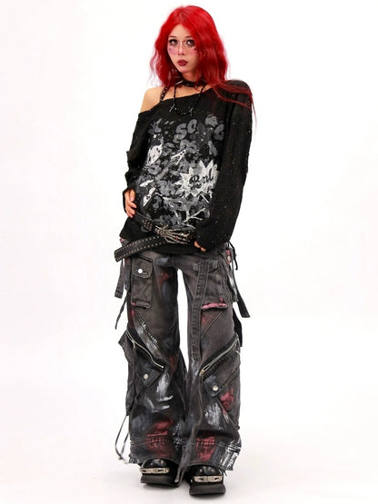 NANAICHILLI Moisture Wicking Music Rock Print Loose Fit Sexy Girl Beige Long Sleeve T-Shirt