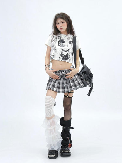 NANAICHILLI Moisture Wicking Street Slim Fit Cartoon Print Cropped White T-Shirt