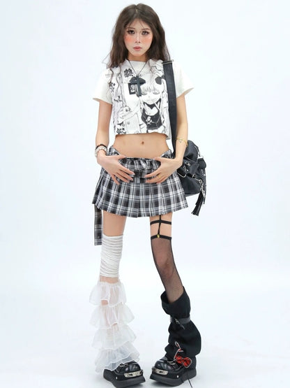 NANAICHILLI Moisture Wicking Street Slim Fit Cartoon Print Cropped White T-Shirt