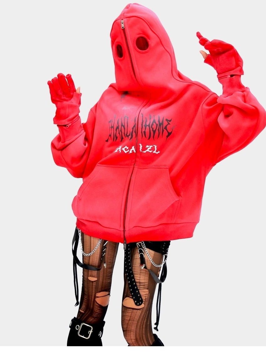 NANAICHILLI Oversized Relaxed Fit Zip Up Street Style Long Sleeve Red Black Gray Hoodies