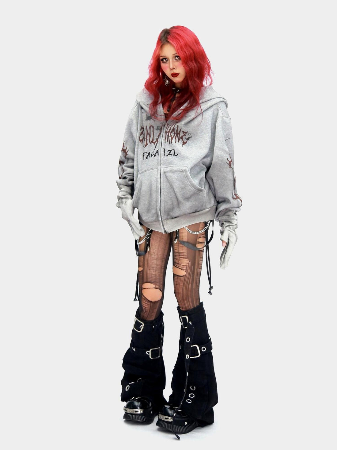 NANAICHILLI Oversized Relaxed Fit Zip Up Street Style Long Sleeve Red Black Gray Hoodies