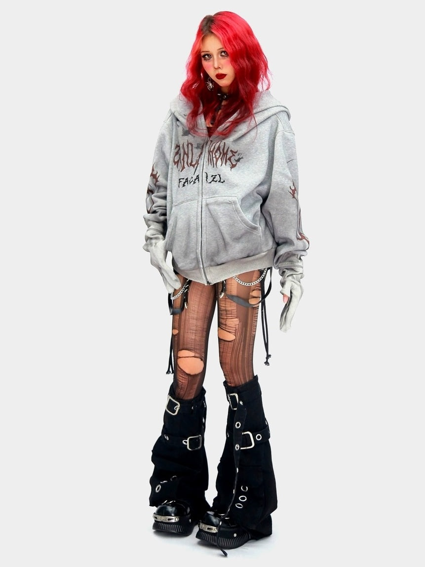 NANAICHILLI Oversized Relaxed Fit Zip Up Street Style Long Sleeve Red Black Gray Hoodies