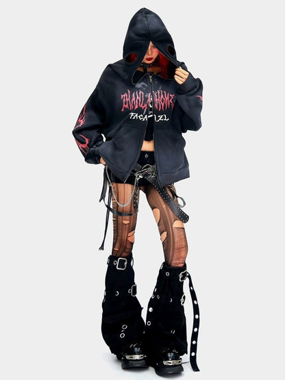 NANAICHILLI Oversized Relaxed Fit Zip Up Street Style Long Sleeve Red Black Gray Hoodies