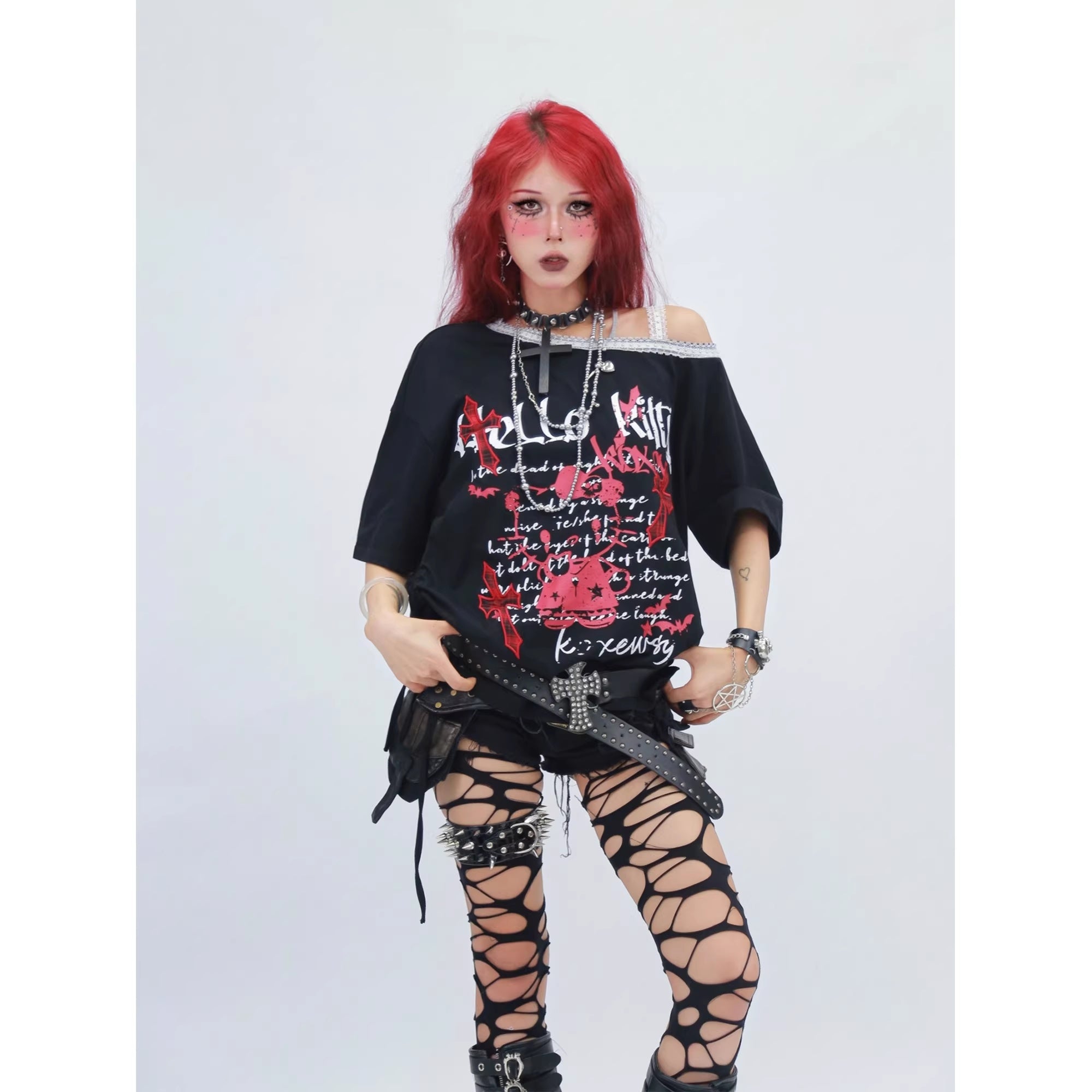 NANAICHILLI_Printed_Creative_Streetwear_Loose_Fit_Crewneck_Cotton_Black_T-Shirt_MISSTT