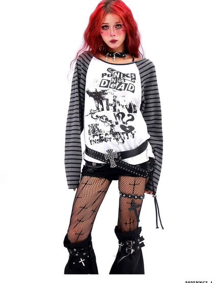 NANAICHILLI Quick Dry Cotton Creative Print Sexy Girly Loose Fit Women Long Sleeve T-Shirt