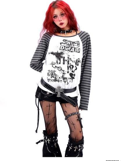 NANAICHILLI Quick Dry Cotton Creative Print Sexy Girly Loose Fit Women Long Sleeve T-Shirt