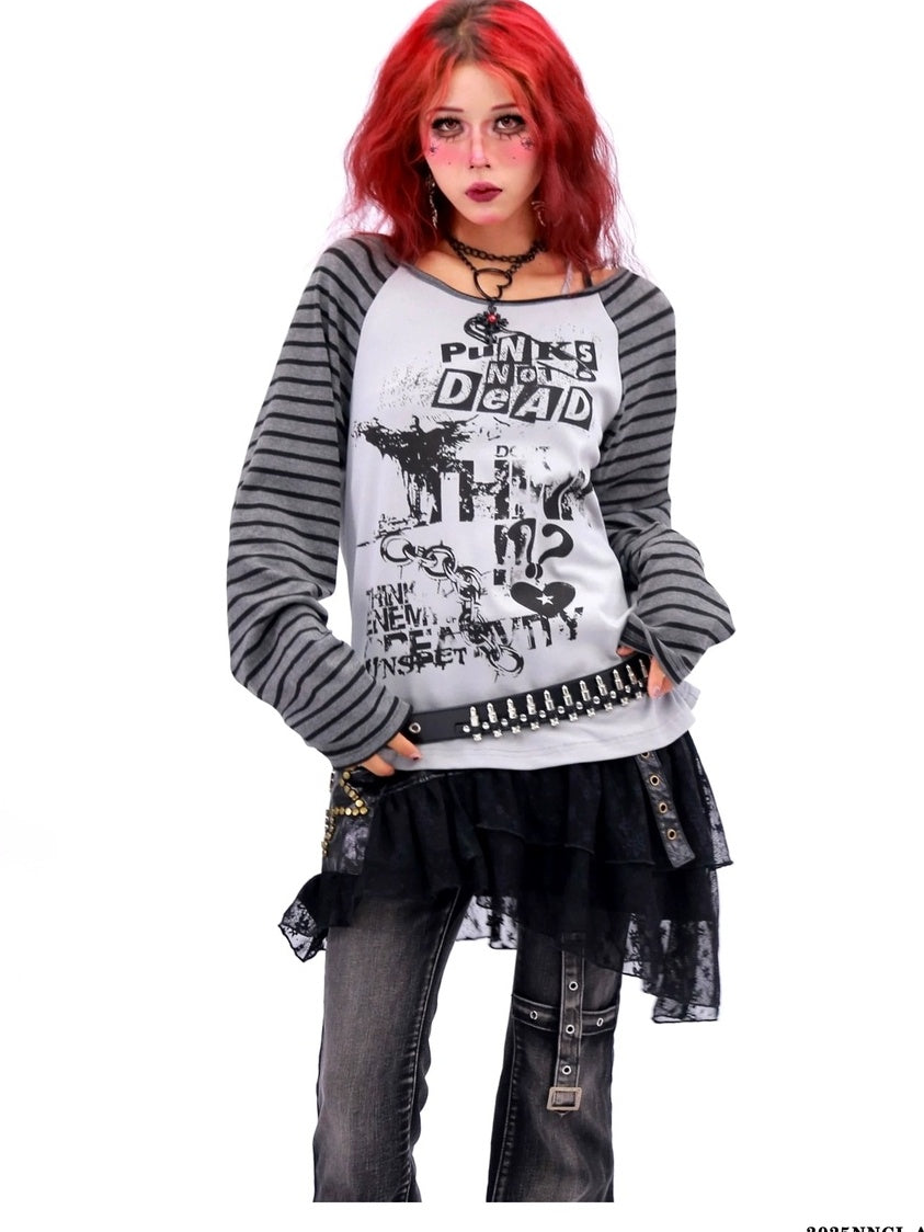 NANAICHILLI Quick Dry Cotton Creative Print Sexy Girly Loose Fit Women Long Sleeve T-Shirt