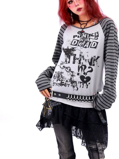 NANAICHILLI Quick Dry Cotton Creative Print Sexy Girly Loose Fit Women Long Sleeve T-Shirt