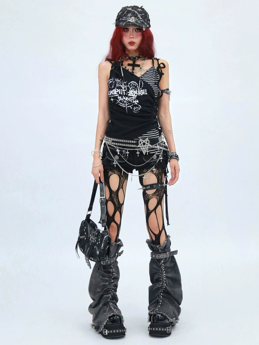 NANAICHILLI Quick Dry Cotton Stretch Slim Fit Street V Neck Cross Print Men Tank Top