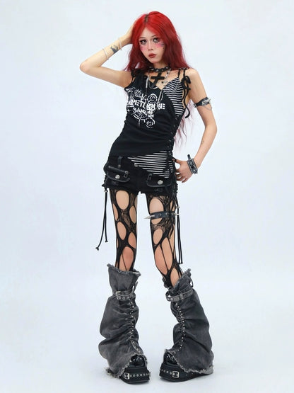 NANAICHILLI Quick Dry Cotton Stretch Slim Fit Street V Neck Cross Print Men Tank Top