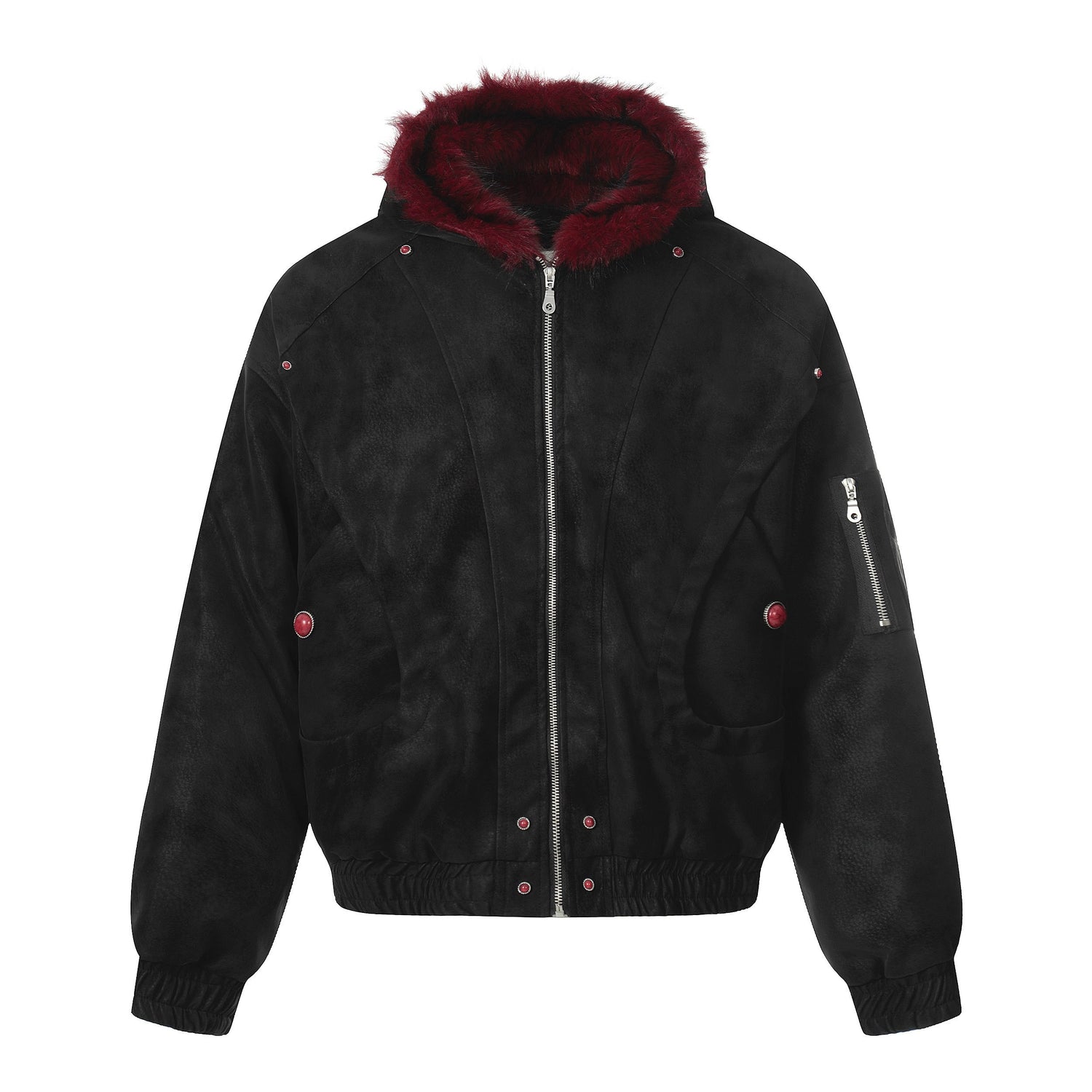 NANAICHILLI_Red_Fur_Collar_Hooded_Loose_Fit_Women&