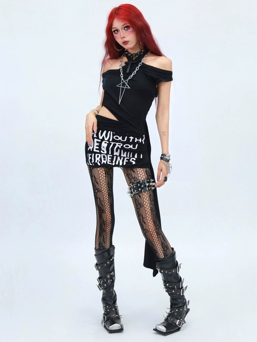 NANAICHILLI Sexy Asymmetric Hem Street Style Short Sleeve Off Shoulder Solid Mini Dresses