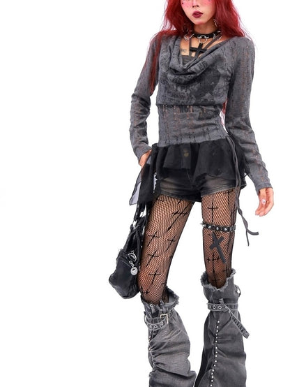 NANAICHILLI Sexy Asymmetric Layered Slim Draped Neck Breathable Women Long Sleeve T-Shirt