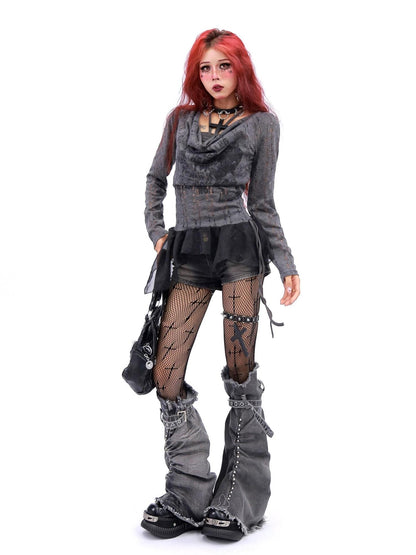 NANAICHILLI Sexy Asymmetric Layered Slim Draped Neck Breathable Women Long Sleeve T-Shirt