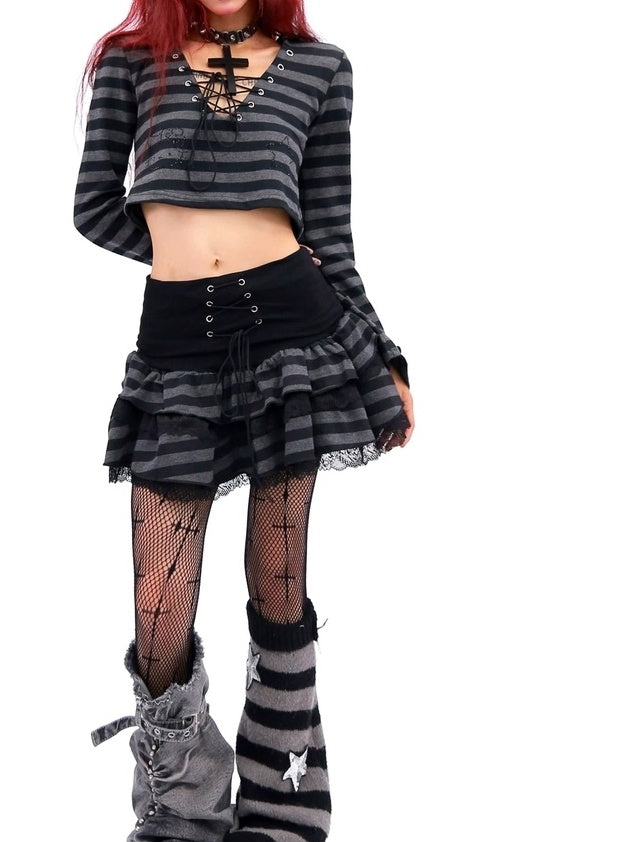 NANAICHILLI Sexy Black Lace Mini Skirt With Hooded Crop Top Casual Chic Two Piece Set