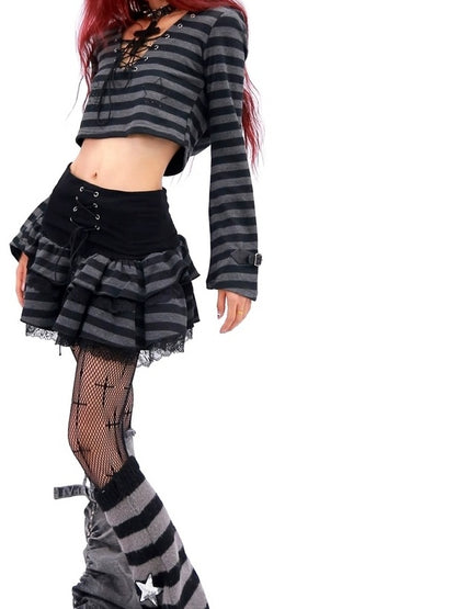 NANAICHILLI Sexy Black Lace Mini Skirt With Hooded Crop Top Casual Chic Two Piece Set