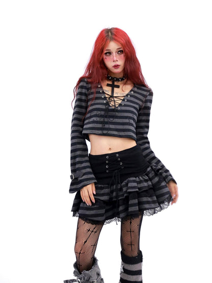 NANAICHILLI Sexy Black Lace Mini Skirt With Hooded Crop Top Casual Chic Two Piece Set