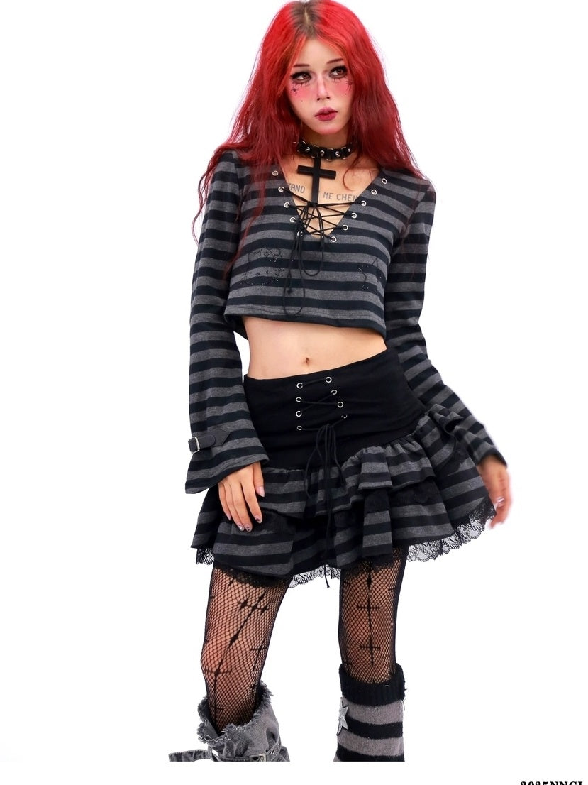 NANAICHILLI Sexy Black Lace Mini Skirt With Hooded Crop Top Casual Chic Two Piece Set