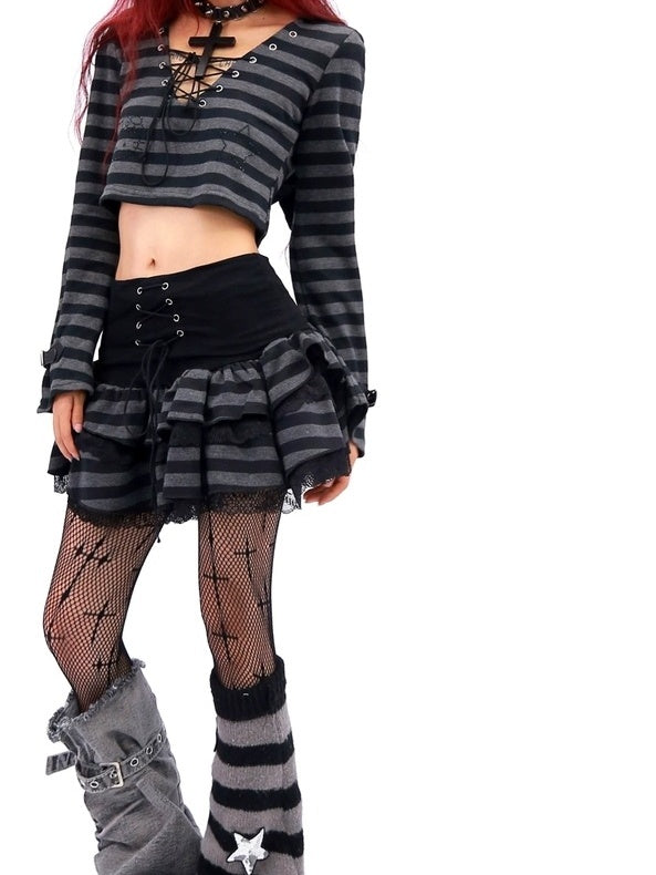 NANAICHILLI Sexy Black Lace Mini Skirt With Hooded Crop Top Casual Chic Two Piece Set