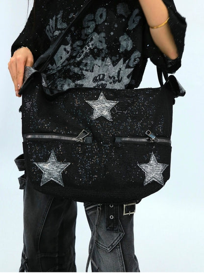 NANAICHILLI Shiny Sequin Modern Unisex Bucket Tote Casual Black Polyester Bag