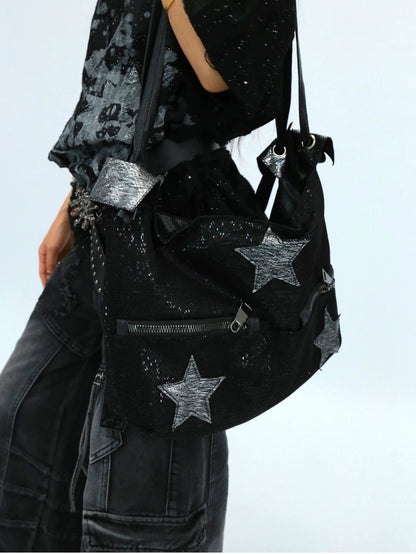 NANAICHILLI Shiny Sequin Modern Unisex Bucket Tote Casual Black Polyester Bag