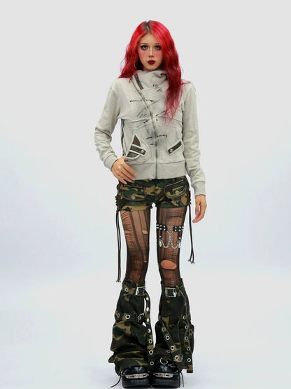 NANAICHILLI Slimming Cotton Blend Hooded Zip Cropped Cinched Waist Women Utility Jacket