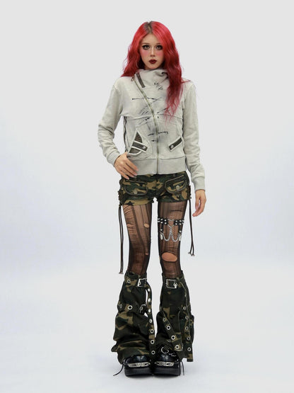 NANAICHILLI Slimming Cotton Blend Hooded Zip Cropped Cinched Waist Women Utility Jacket