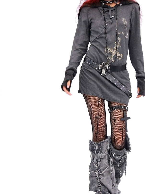 NANAICHILLI Soft Breathable Slim Fit Crewneck Young Adult Dark Gray Long Sleeve T-Shirt