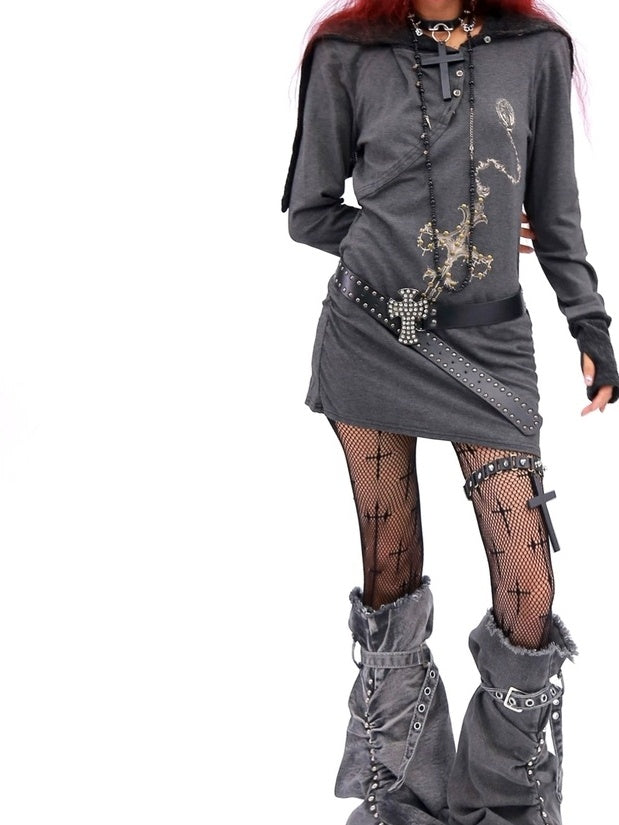 NANAICHILLI Soft Breathable Slim Fit Crewneck Young Adult Dark Gray Long Sleeve T-Shirt