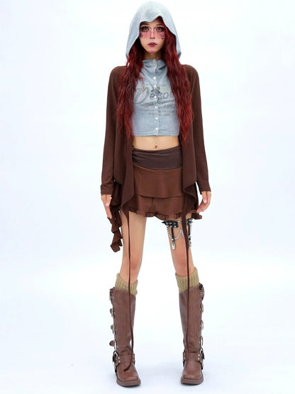 NANAICHILLI Soft Breathable Stretch Casual Slim Fit Young Adult Brown Long Sleeve T-Shirt