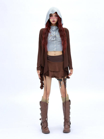 NANAICHILLI Soft Breathable Stretch Casual Slim Fit Young Adult Brown Long Sleeve T-Shirt