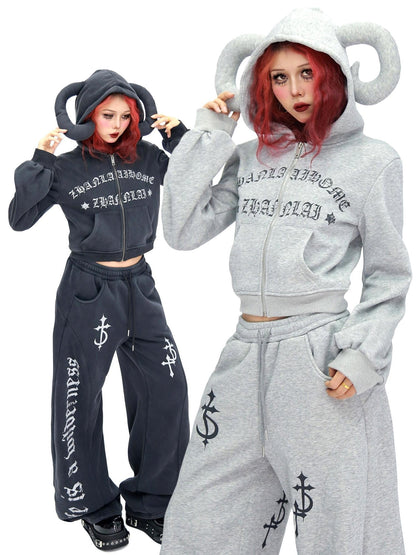NANAICHILLI Soft Cotton Zip Hooded Long Sleeve Slim Casual Hoodie Jogger Unisex Set
