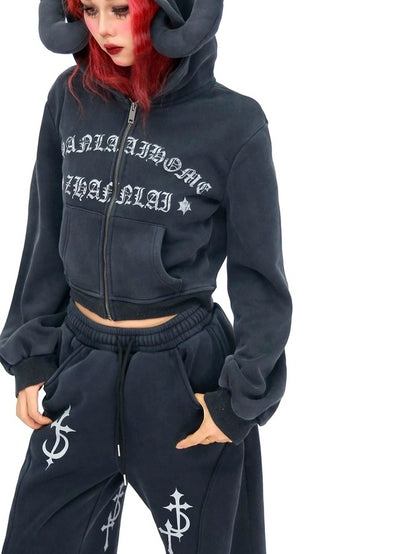 NANAICHILLI Soft Cotton Zip Hooded Long Sleeve Slim Casual Hoodie Jogger Unisex Set