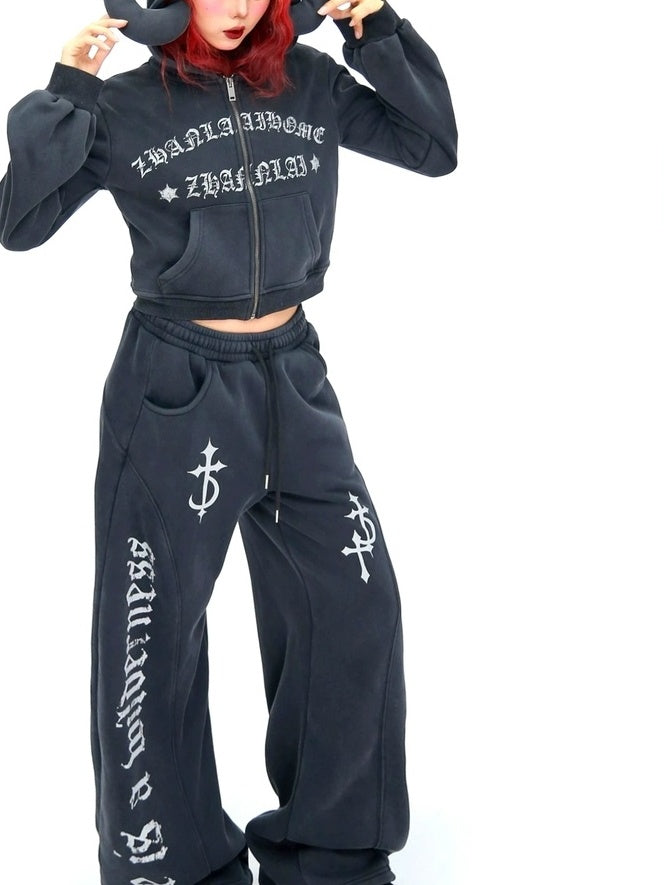 NANAICHILLI Soft Cotton Zip Hooded Long Sleeve Slim Casual Hoodie Jogger Unisex Set